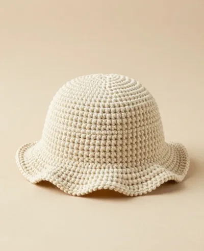 Cream Crochet Bucket Hat Softly Lit - Fashion - AI generated image