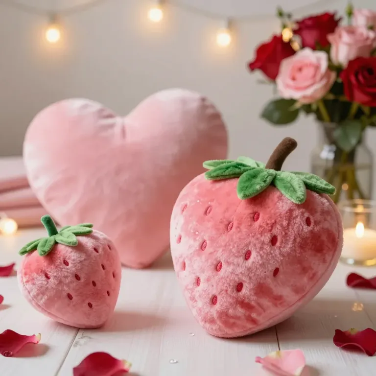 Plush Strawberry Cushions with Roses - Furniture - AI generated image