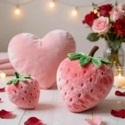 Plush Strawberry Cushions with Roses - Furniture - AI generated image