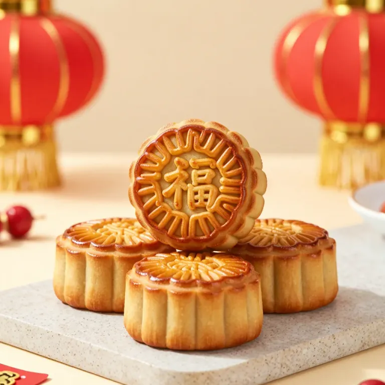 Stacked Mooncakes Golden Crust Festive - Food - AI generated image