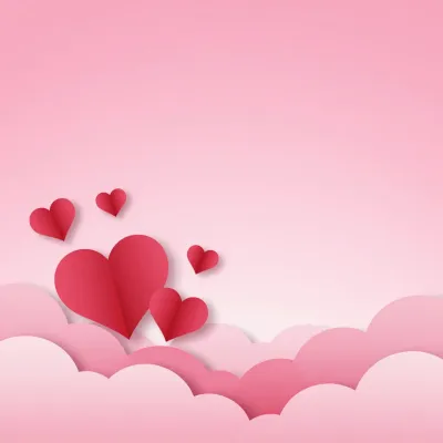 Paper Hearts Floating in Pink Sky - Background - AI generated image