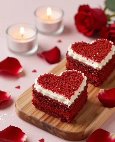 Heart-Shaped Red Velvet Cake with Glitter Sprinkles - Food - AI generated image
