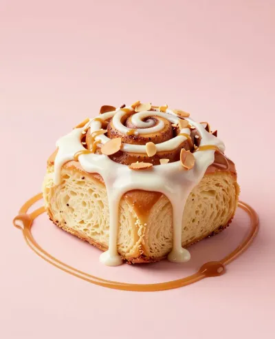 Almond-Icing Twist Bun with Drizzle - Bakery - AI generated image