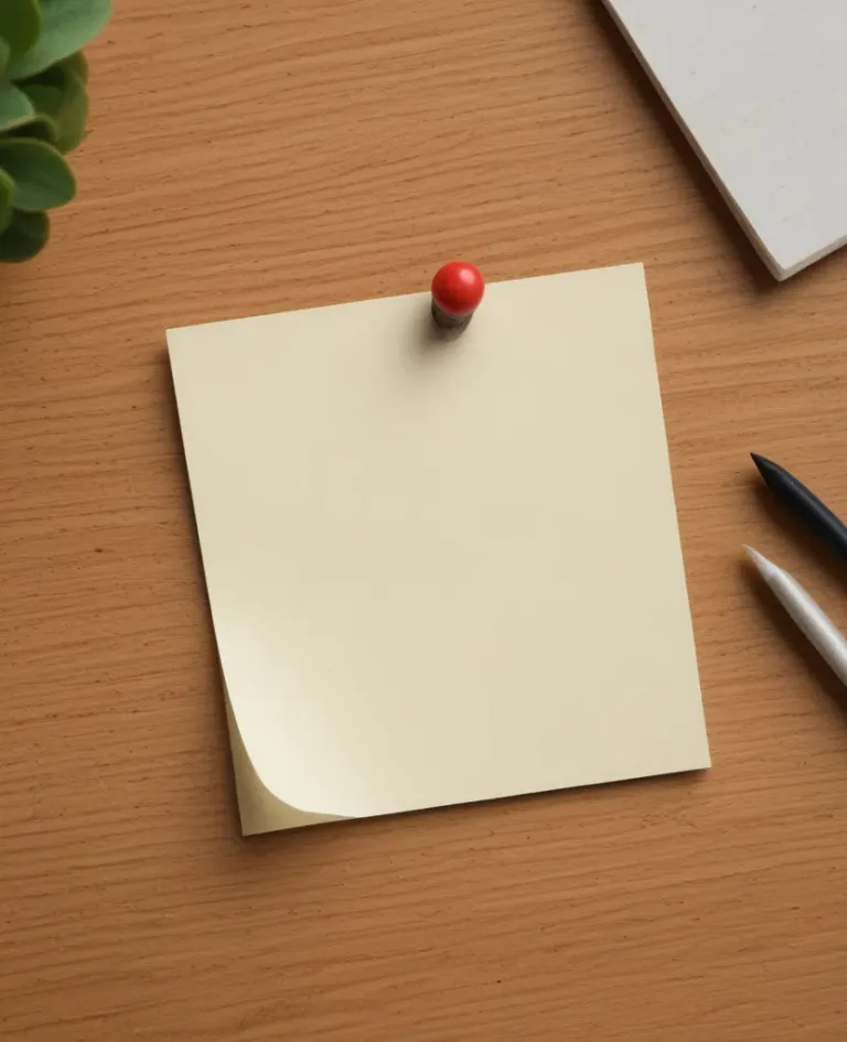 Cream Paper with Red Pushpin on Desk - Stationery - AI generated image