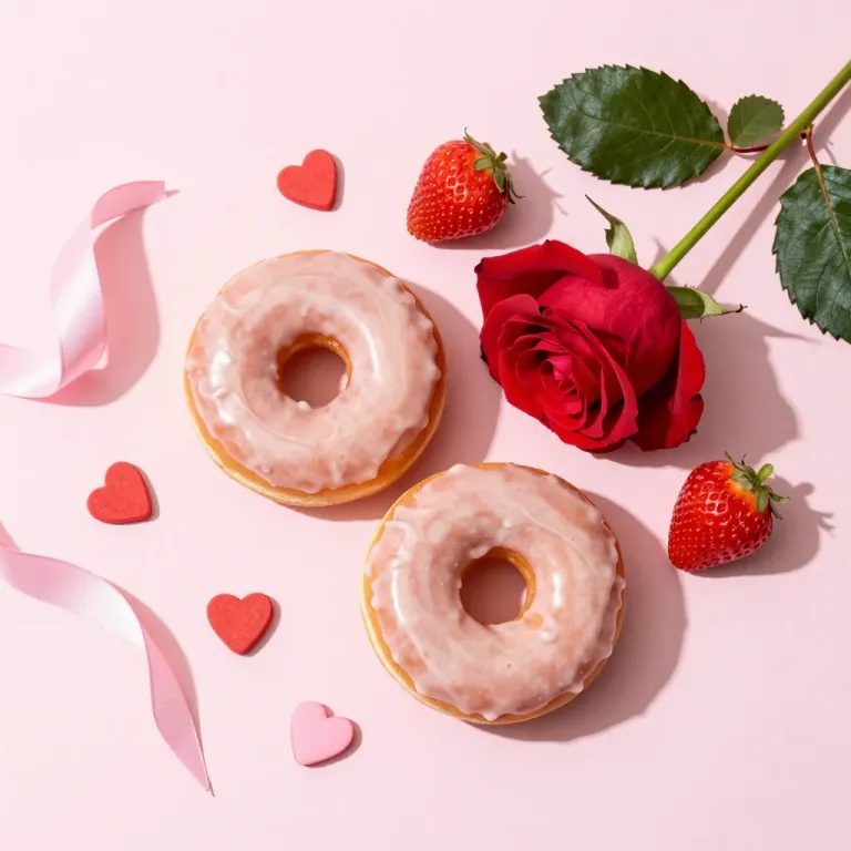 Glazed Donut and Rose on Pink Background - Food - AI generated image
