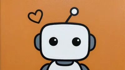Robot with Heart on Orange Background - Art - AI generated image