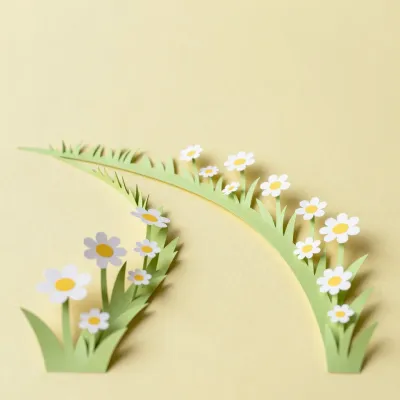 Paper-Cut Daisies and Grass on Curved Path - Flowers - AI generated image
