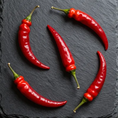 Red Chili Peppers Scattered on Slate - Food - AI generated image
