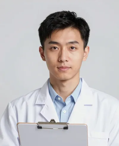 Young Doctor in Lab Coat Headshot - Portrait - AI generated image