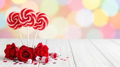Red Lollipops and Roses with Confetti - Food - AI generated image