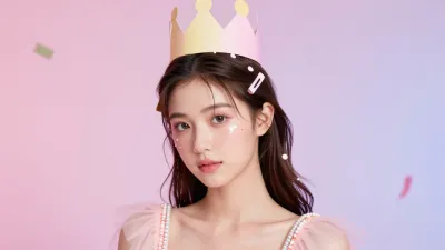 Young Woman in Paper Crown Celebrating - Portrait - AI generated image