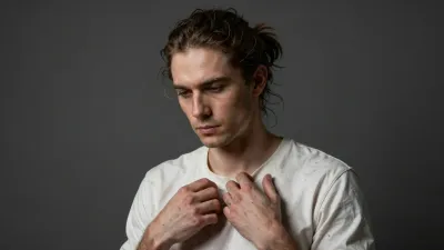 Person Adjusting Collar of White T-Shirt - People - AI generated image