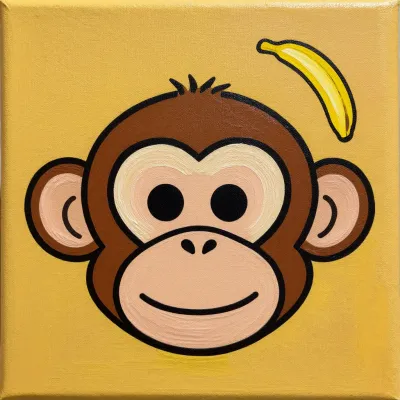 Monkey with Banana on Head on Canvas - Animal - AI generated image