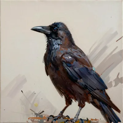 Glossy Wet Crow Perched on Neutral Background - Wildlife - AI generated image