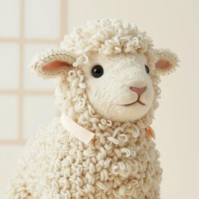 Knitted Lamb with Curly Wool Texture - Knitted - AI generated image