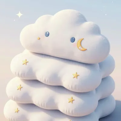 Cloud Pillow Stack Embroidered with Stars and Moon - Furniture - AI generated image