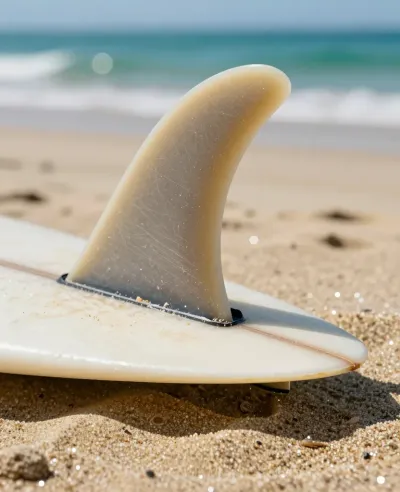 Beige Surfboard Fin on Sandy Beach - Sports - AI generated image