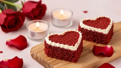 Heart-Shaped Red Velvet Cake with Creamy Frosting - Food - AI generated image