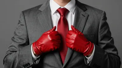 Man in Suit with Red Tie and Gloves - Fashion - AI generated image