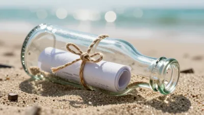 Message in a Bottle on Sandy Beach - Beach - AI generated image