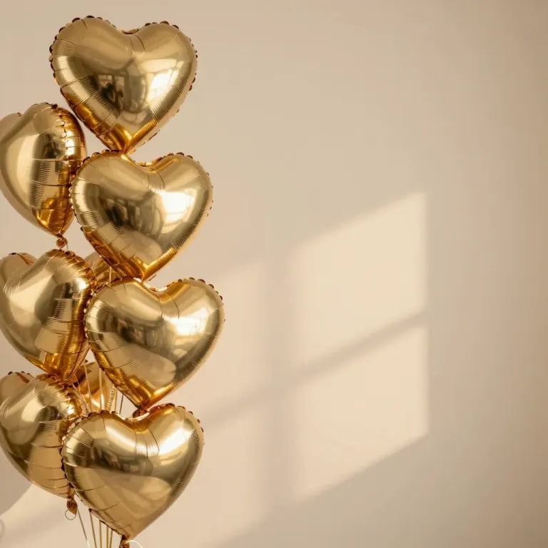 Golden Heart Balloons Clustered in Soft Sunlight - Celebration - AI generated image