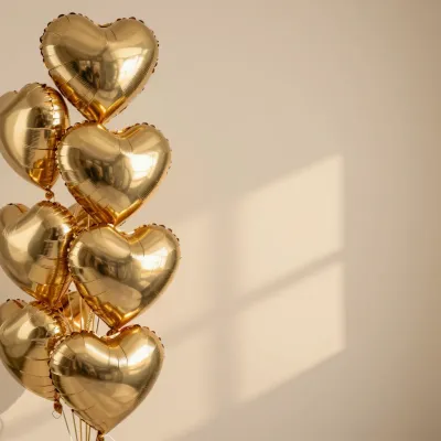 Golden Heart Balloons Clustered in Soft Sunlight - Celebration - AI generated image