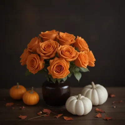 Autumn Harvest Bouquet in Dark Vase - Flowers - AI generated image
