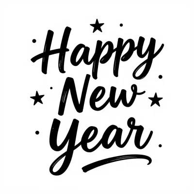 Happy New Year Black Ink on White Background - Typography - AI generated image