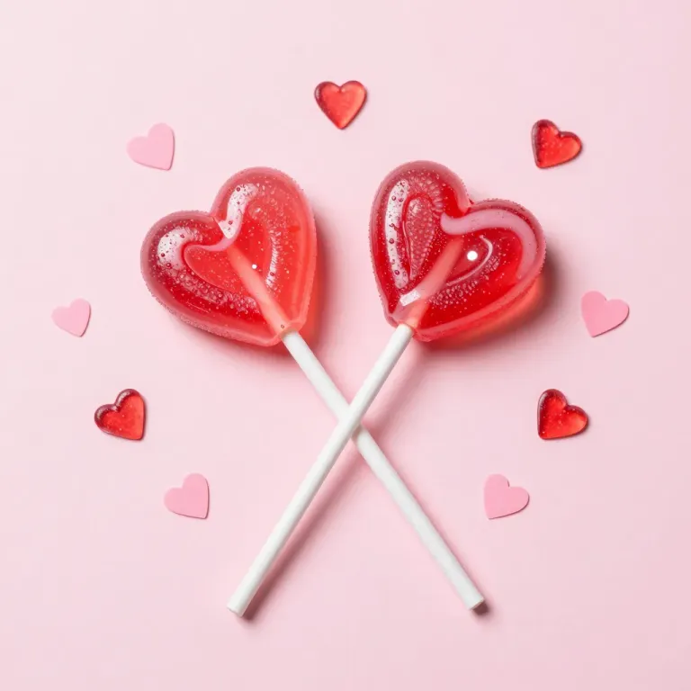 Heart-Shaped Lollipops with White Sticks - Food - AI generated image