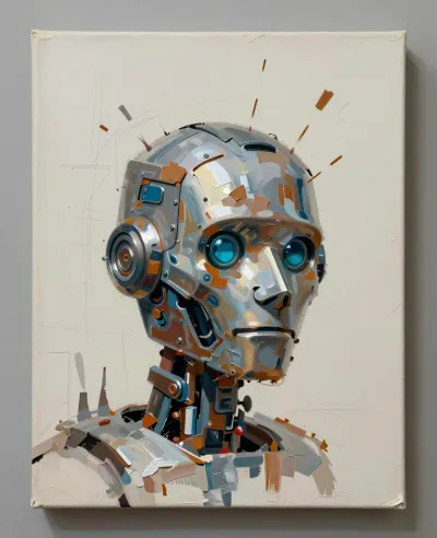 Rusty Robot Head Collage - Robotics - AI generated image