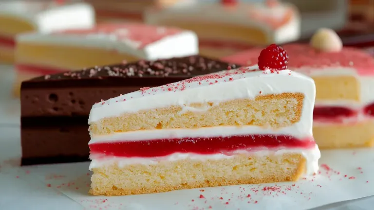Layered Cake with Raspberry Sauce and White Frosting - Food - AI generated image
