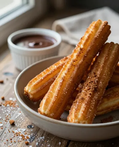 Crispy Churros with Chocolate Sauce - Food - AI generated image