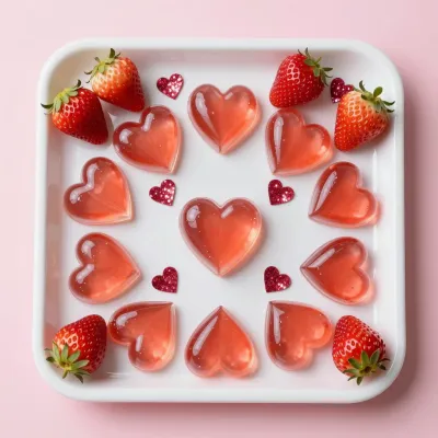 Heart-Shaped Gelatin Molds with Strawberries - Food - AI generated image