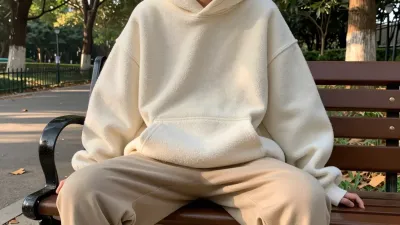 Person in Cream Hoodie Relaxing on Park Bench - People - AI generated image