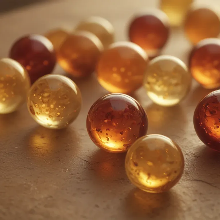 Amber Spheres Reflecting Golden Light - Still Life - AI generated image