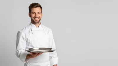 Chef Presenting Dish with Silver Platter - People - AI generated image