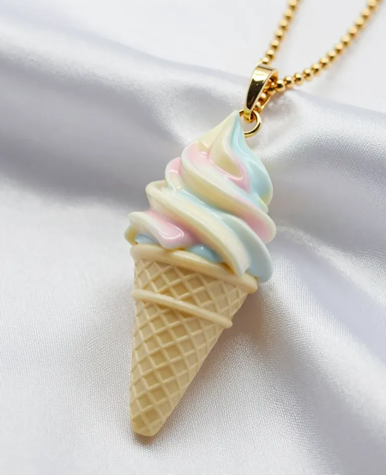 Miniature Ice Cream Cone Pendant with Glossy Finish - Jewelry - AI generated image