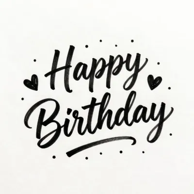 Black Ink Script 'Happy Birthday' on White - Typography - AI generated image