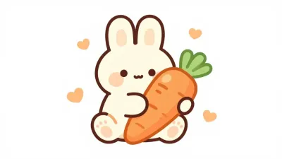 White Bunny with Carrot on Belly - Animals - AI generated image