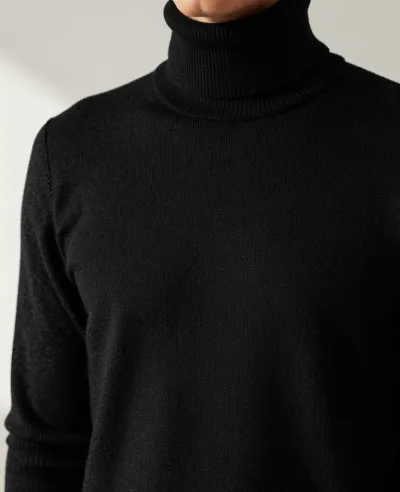 Black Turtleneck Sweater Soft Ribbed Knit - Fashion - AI generated image