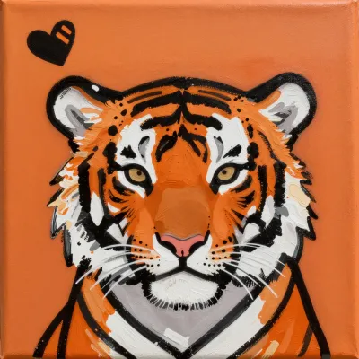 Tiger Face Expressive with Heart Stripe - Wildlife - AI generated image