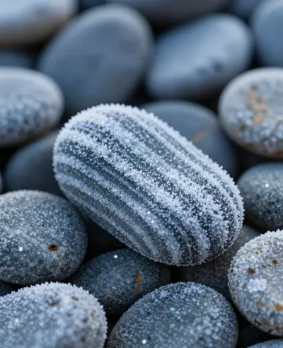 Frost-Dusted Pebbles Close-Up - Nature - AI generated image