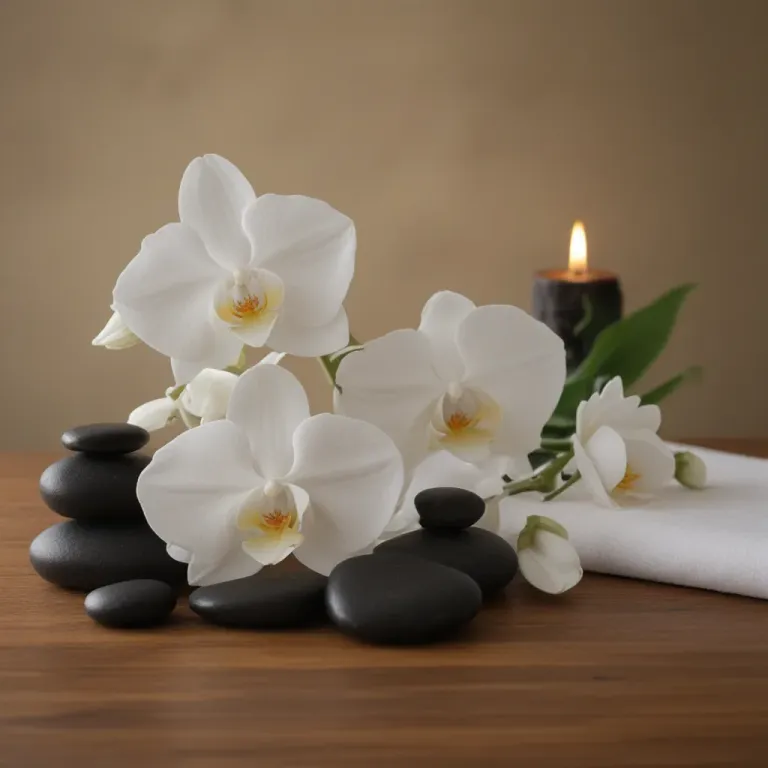 White Orchids and Dark Stones in Soft Light - Flowers - AI generated image