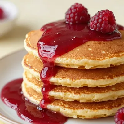 Golden Pancake Stack with Raspberry Coulis - Food - AI generated image