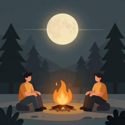 Campfire Conversation Under Full Moon - People - AI generated image