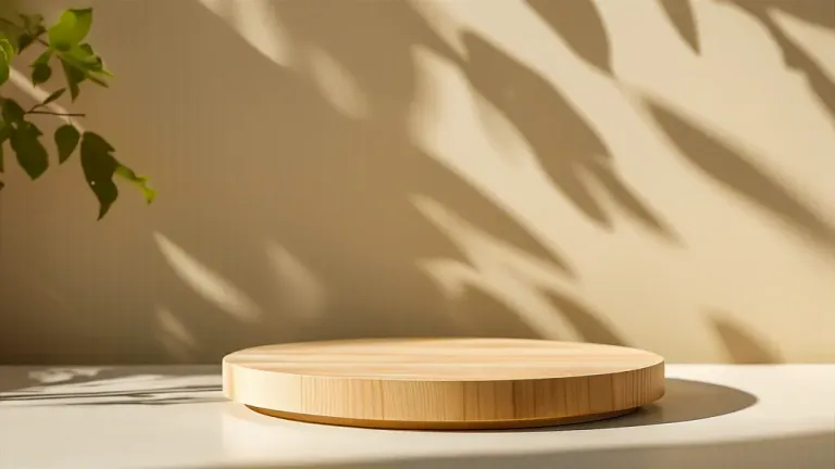 Maple Wood Round Pedestal Soft Light Shadows - Furniture - AI generated image