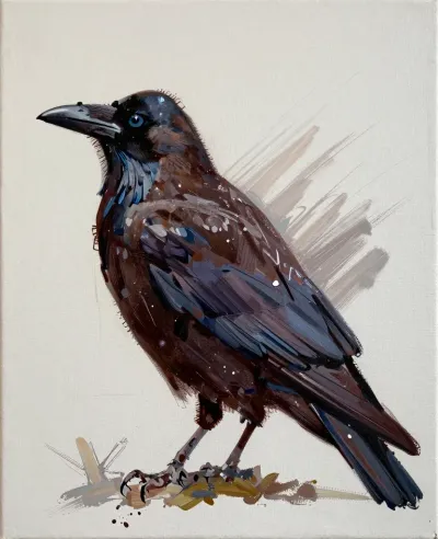 Glossy Crow Perched on Branch - Wildlife - AI generated image