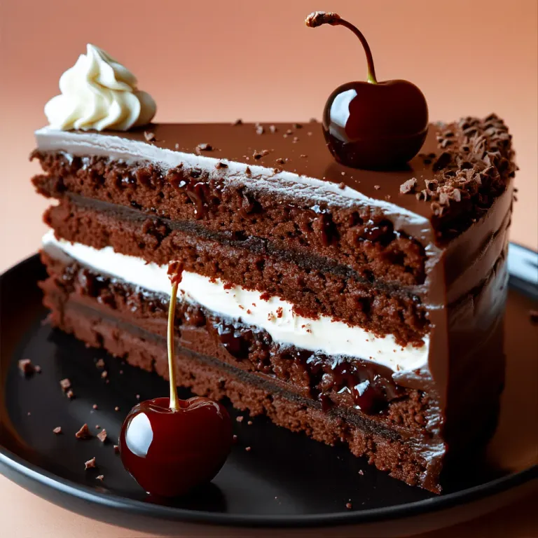 Chocolate Cake with Cherry and Whipped Cream - Food - AI generated image