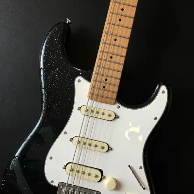 Electric Guitar Close-Up Glossy Black - Music - AI generated image