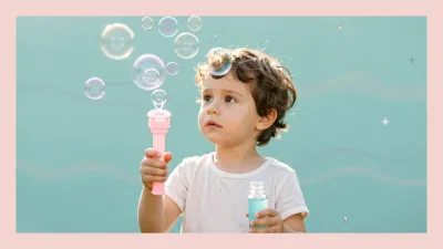 Child Blowing Bubbles with Pink Wand - Children - AI generated image
